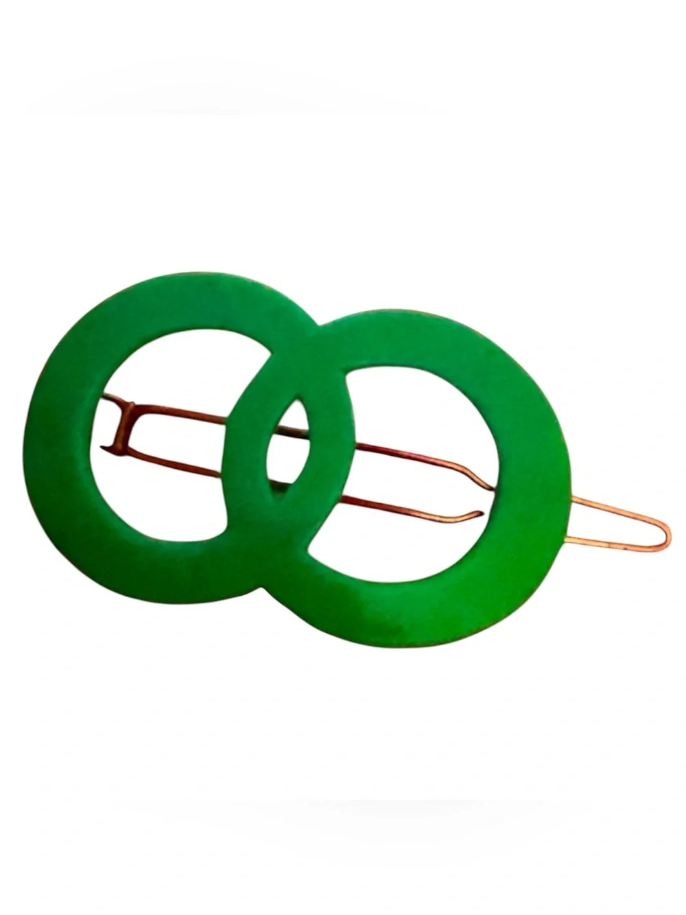 1960’s Mod Green Barrette , Double Circle Design in Kelly Green, Made in France